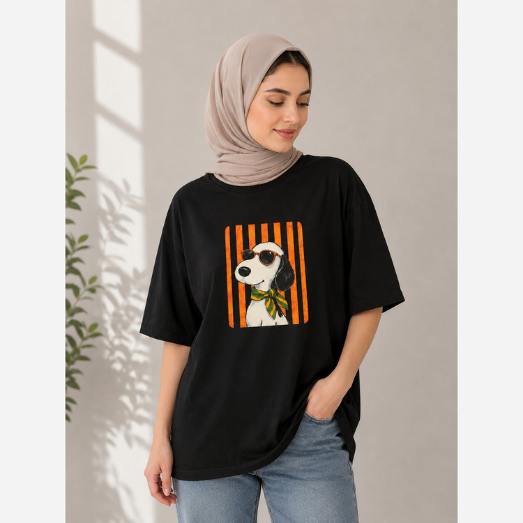 تیشرت زنانه باکسی طرح مینمال جذاب